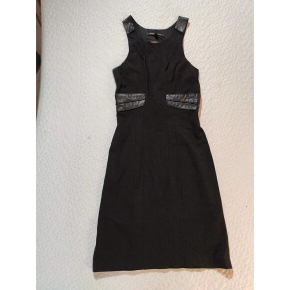 NORDSTROM CYNTHIA STEFFE SLEEVELESS BLACK FAUX LEATHER DRESS CUTOUT BACK SIZE 2 - Picture 2 of 6